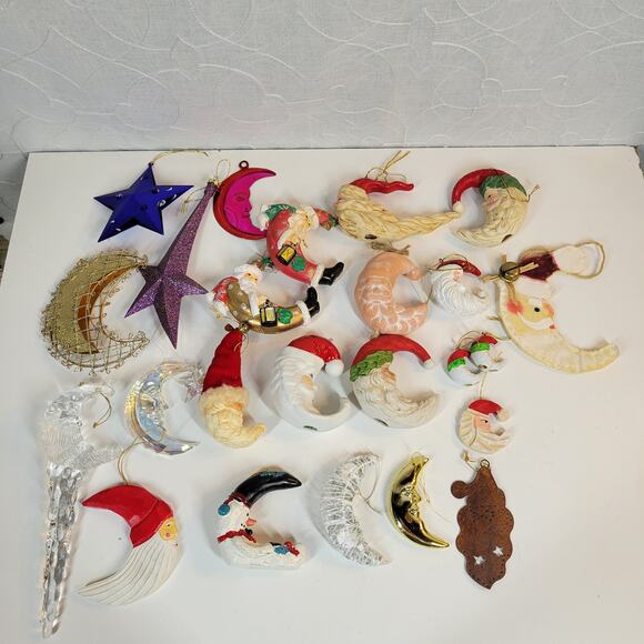 Vintage Moon Santa Claus Ornaments Christmas Tree Anthropomorphic Crescents 24 - Picture 4 of 16